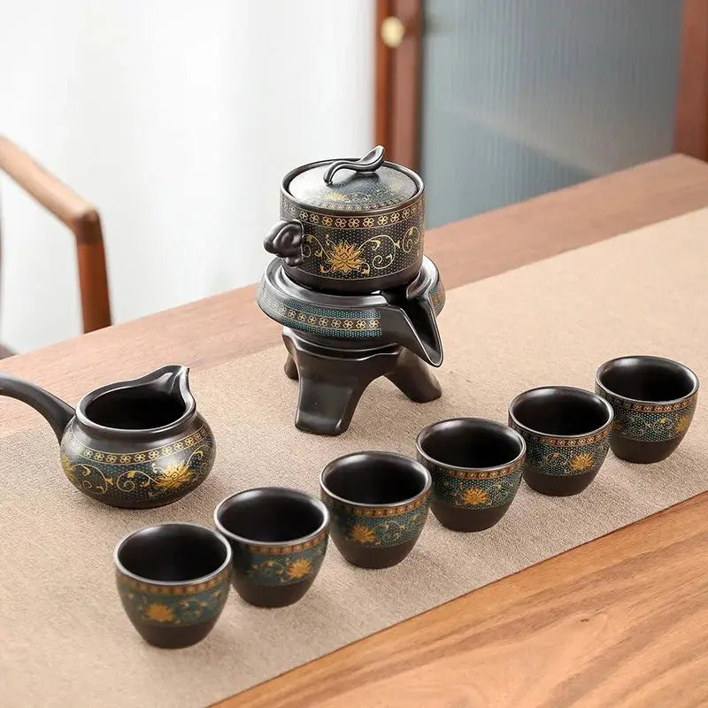 ATELIER-TIBET – Service de Thé Gongfu Cha en Céramique Décorée, Élégance & Tradition