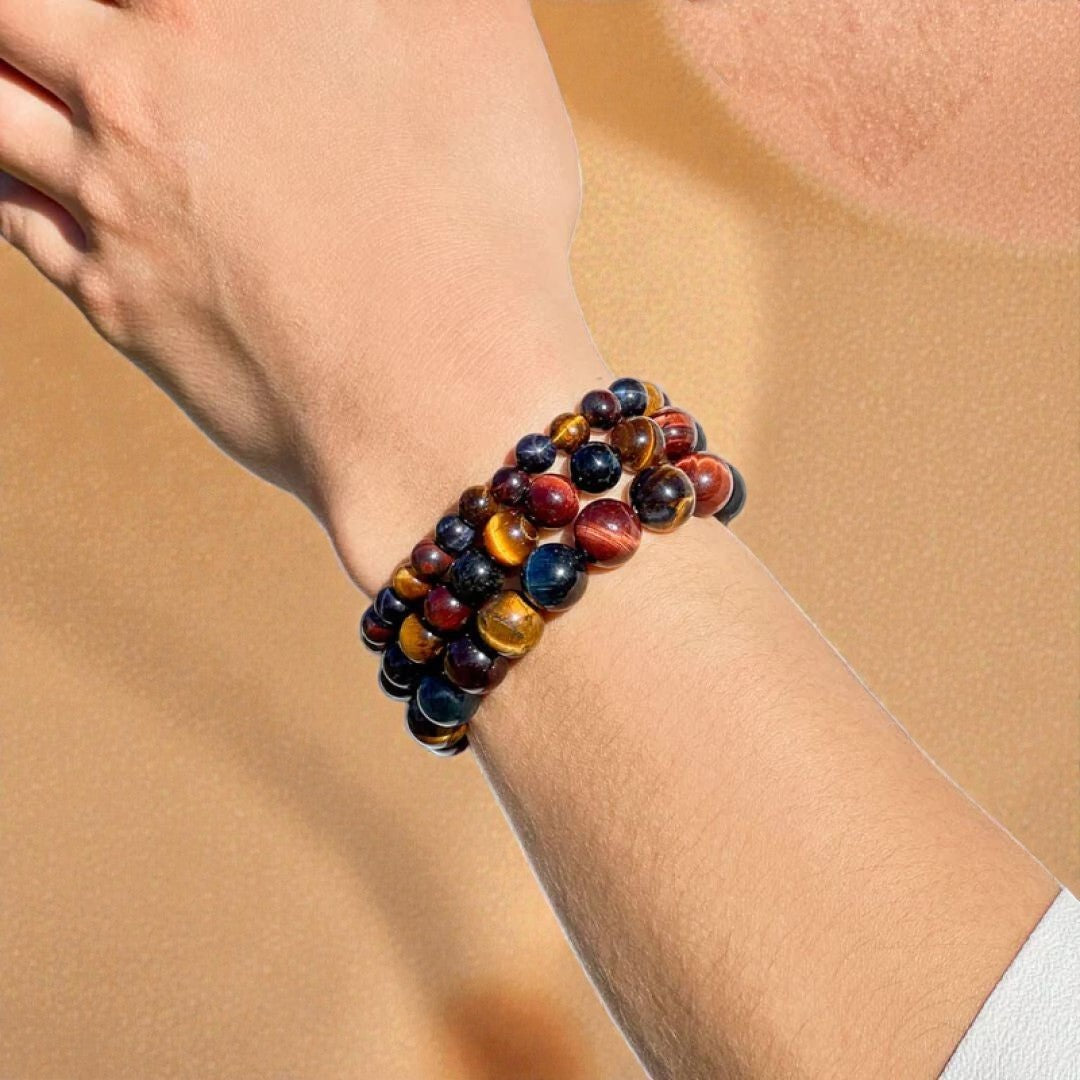 ATELIER-TIBET – Bracelet Oeil Multiple en Oeil de Tigre, Oeil de Taureau & Oeil de Faucon