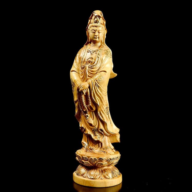ATELIER-TIBET Statuette de Bouddha GuanYin en bois de buis