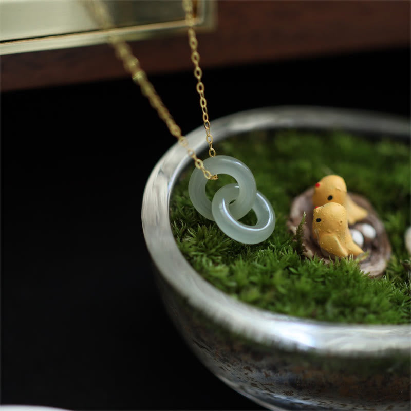 ATELIER-TIBET – Collier Double Boucle de la Paix en Jade Hetian et Argent Sterling 925