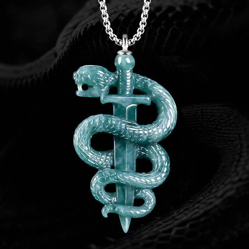 ATELIER-TIBET – Collier Épée & Serpent en Jade Naturel et Argent Sterling 925
