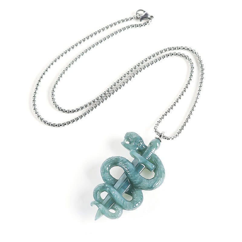 ATELIER-TIBET – Collier Épée & Serpent en Jade Naturel et Argent Sterling 925