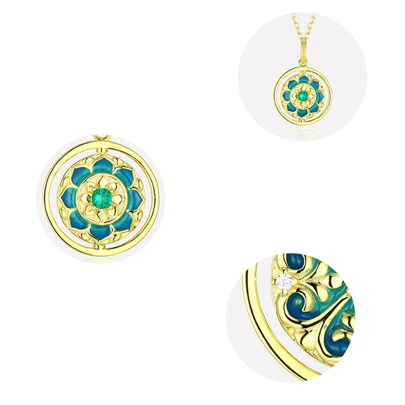 ATELIER-TIBET Collier Lotus Argent 925 Rotatif & Zircon – Éveil & Élégance