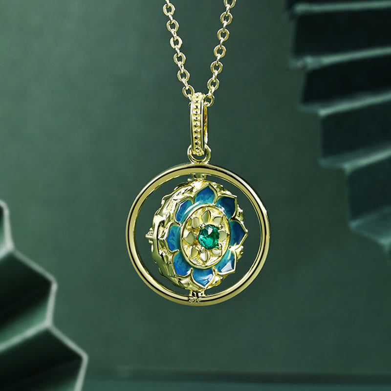 ATELIER-TIBET Collier Lotus Argent 925 Rotatif & Zircon – Éveil & Élégance