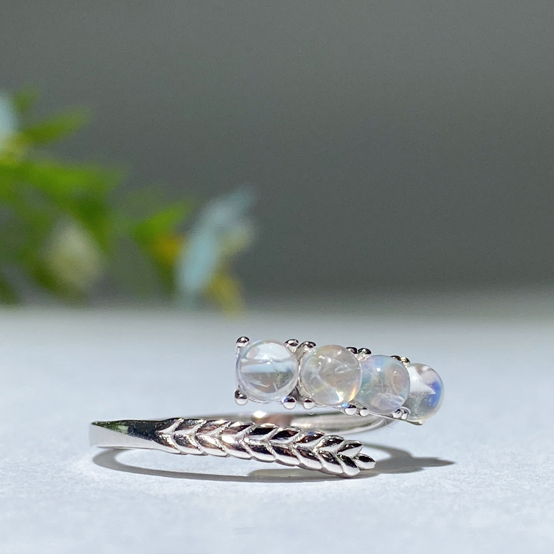 ATELIER-TIBET – Bague en Pierre de Lune Naturelle & Argent Sterling 925 – Anneau Céleste Unisexe
