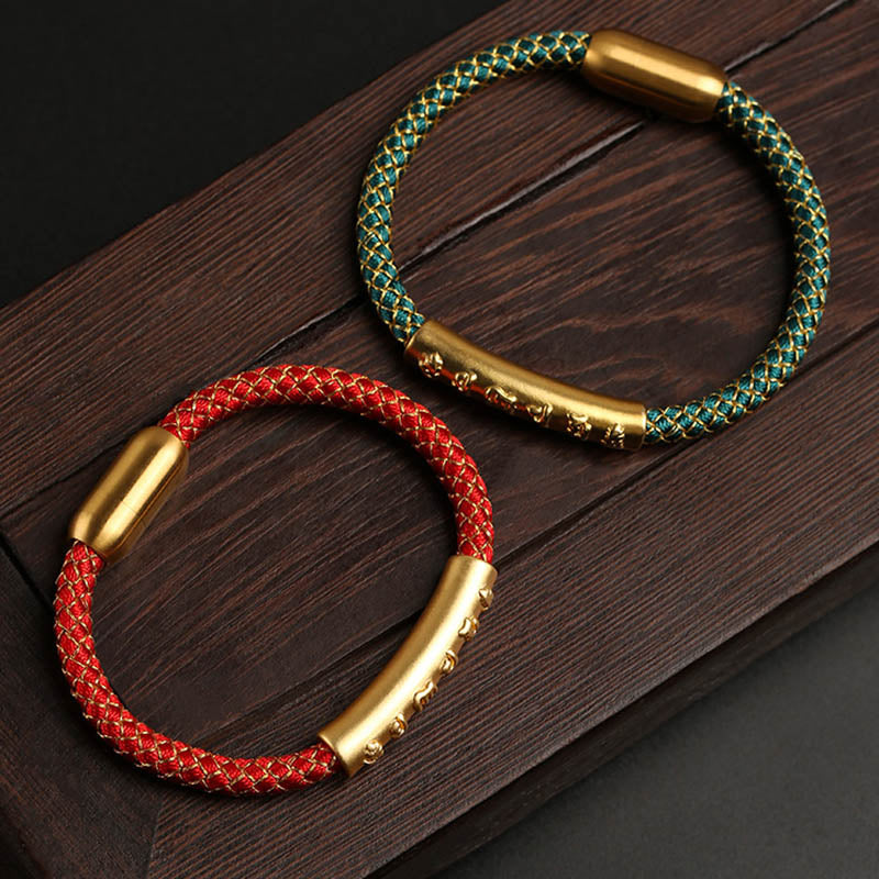 ATELIER-TIBET Bracelet Om Mani Padme Hum Argent 999 & Cordon – Pureté & Intention
