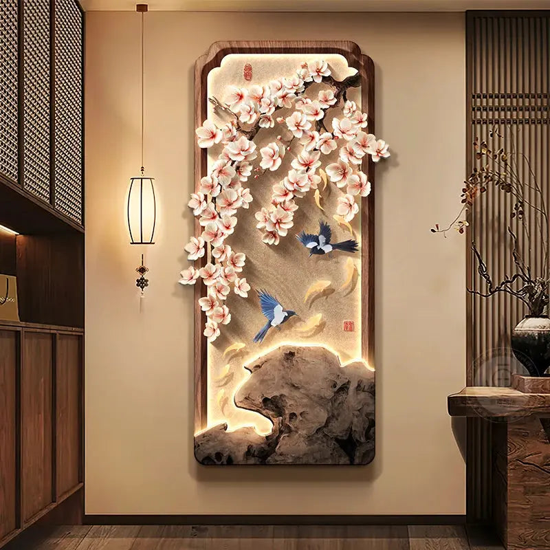 ATELIER-TIBET – Décoration Murale Japonaise Lumineuse Feng Shui aux Fleurs de Cerisier et Neuf Poissons