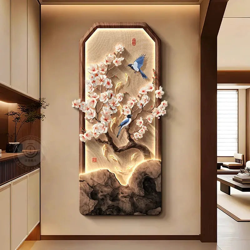 ATELIER-TIBET – Décoration Murale Japonaise Lumineuse Feng Shui aux Fleurs de Cerisier et Neuf Poissons