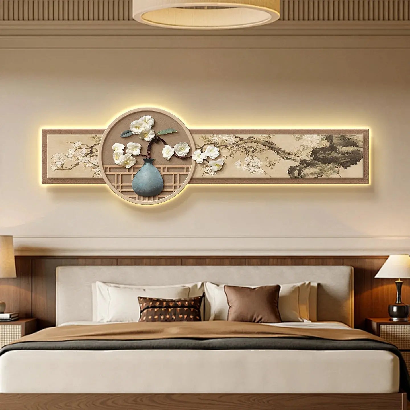 ATELIER-TIBET – Tableau Mural Japonais Lumineux Zen aux Motifs Floraux