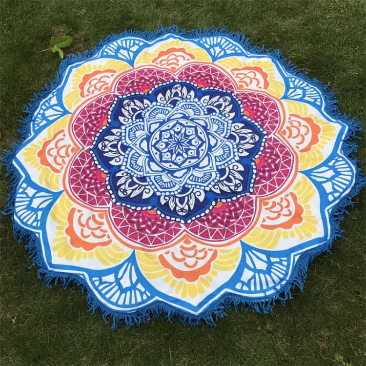 Tapis de plage zen mandala jaune bleue rouge
