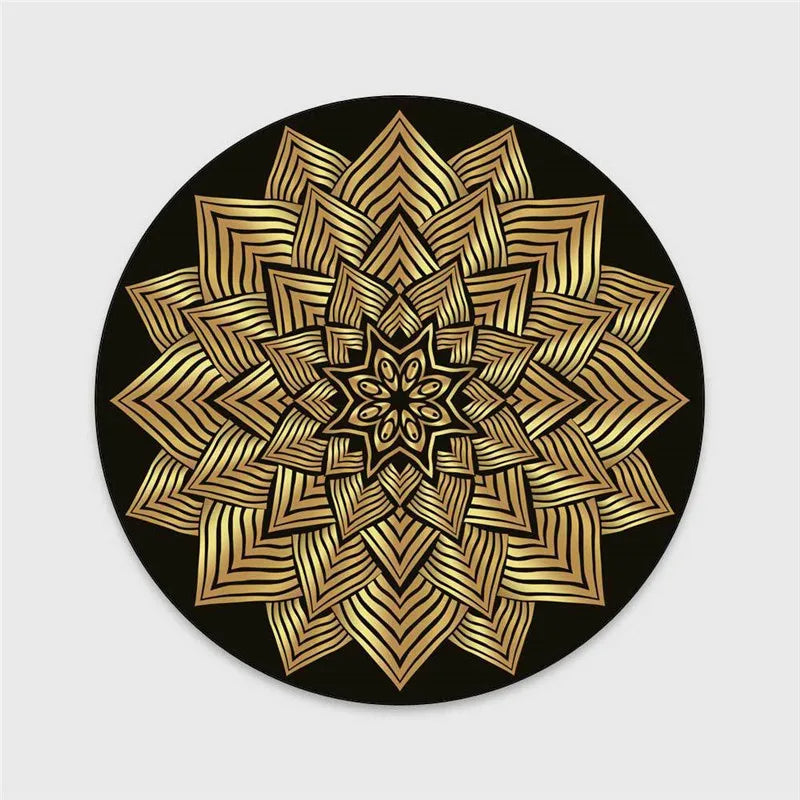 ATELIER-TIBET – Tapis Rond Noir Mandalas Dorés – Déco Zen & Coin Méditation