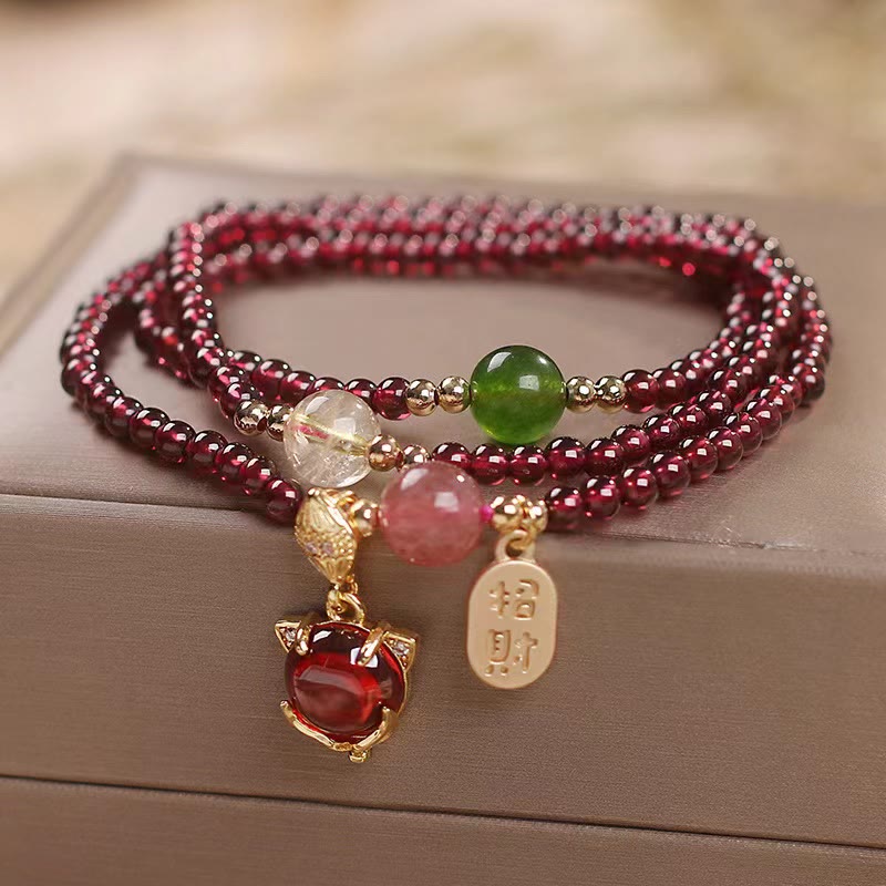 ATELIER-TIBET – Bracelet Triple Tour en Grenat Naturel « Énergie & Harmonie »