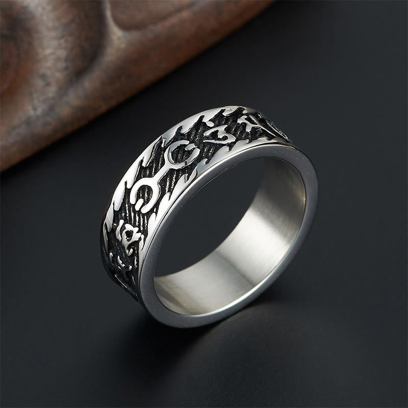 ATELIER-TIBET – Bague Unisexe Om Mani Padme Hum en Acier Titane – Anneau Mantra Bouddhiste