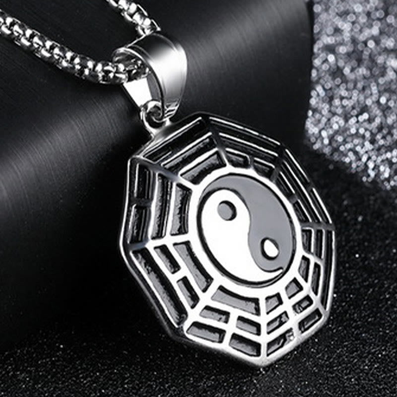 ATELIER-TIBET – Pendentif Unisexe Yin Yang Bagua en Acier Titane (38 × 33 mm)