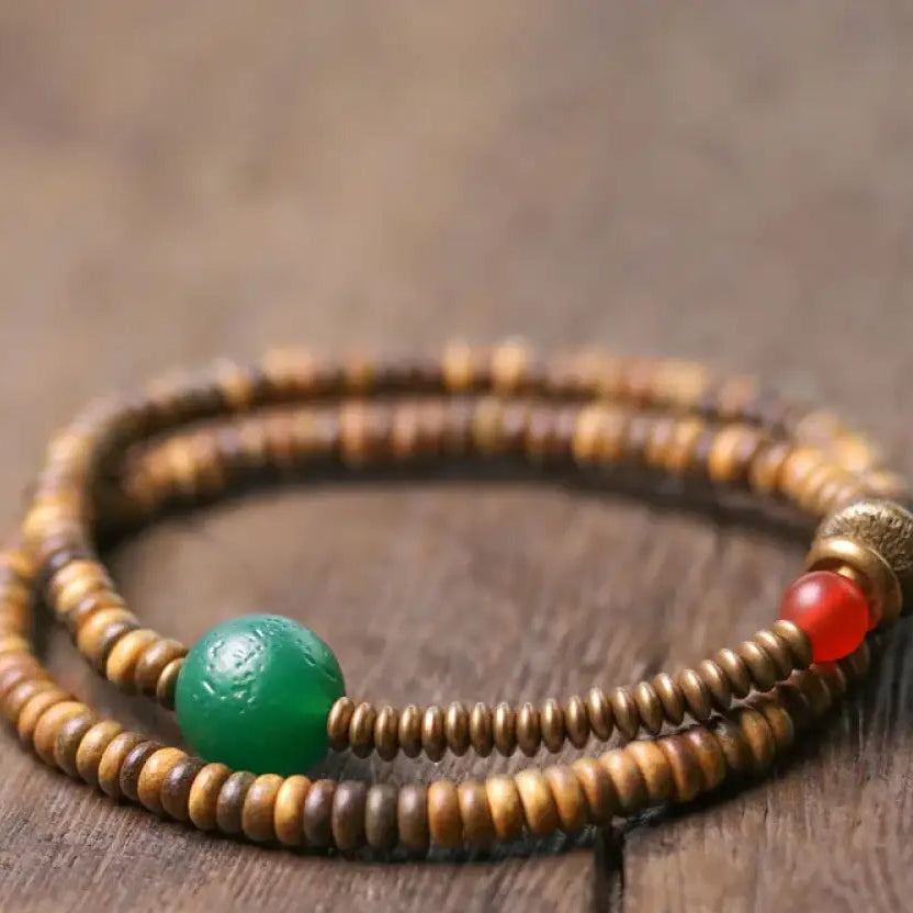 ATELIET-TIBET Bracelet cuivre tibétain jade rouge & verawood – énergie & style naturel