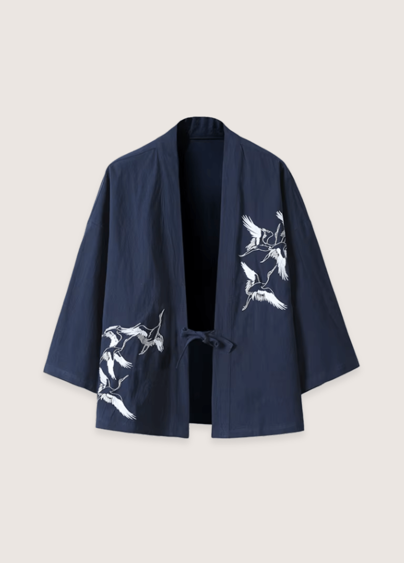 Veste kimono mixte coton motif grue bleu marine – Kaze