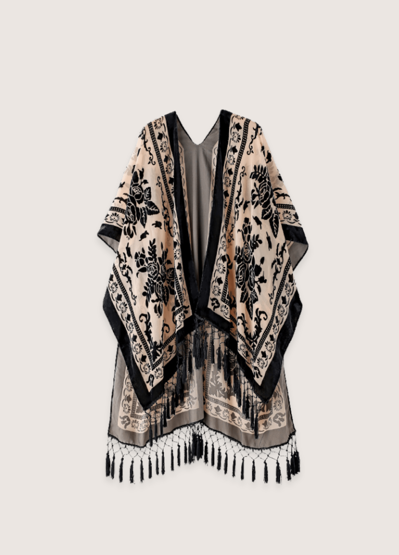 Veste kimono femme viscose motif pivoine crème/noir – Kuro