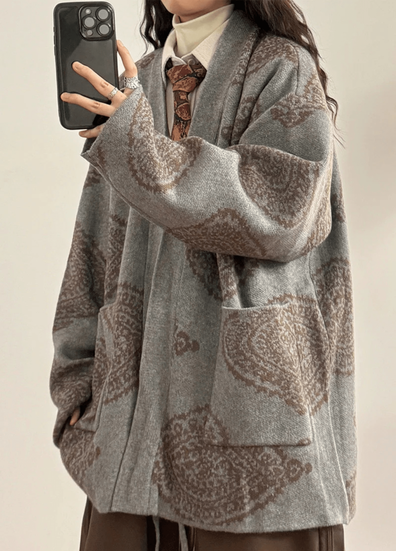 Veste kimono mixte coton paisley gris – Motifs Paisley