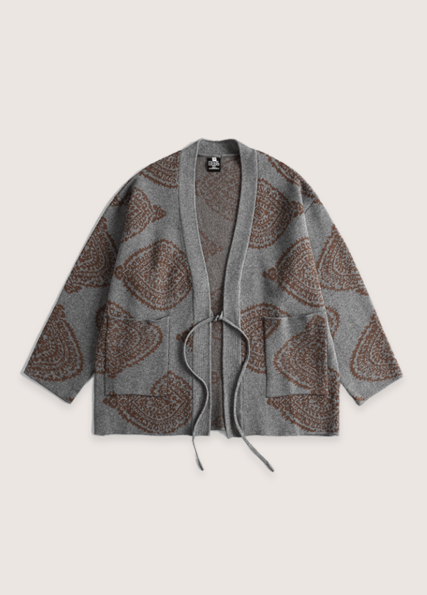Veste kimono mixte coton paisley gris – Motifs Paisley