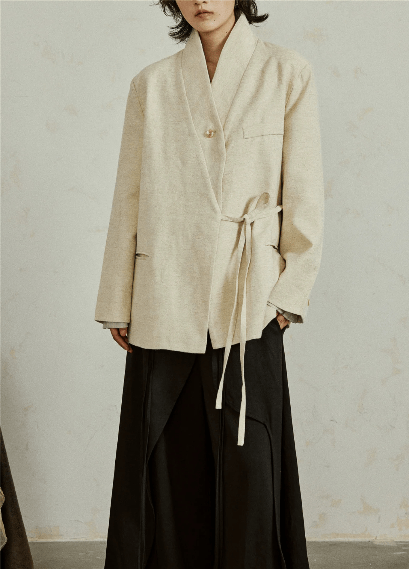 Veste kimono écru col châle, homme et femme – Kasane