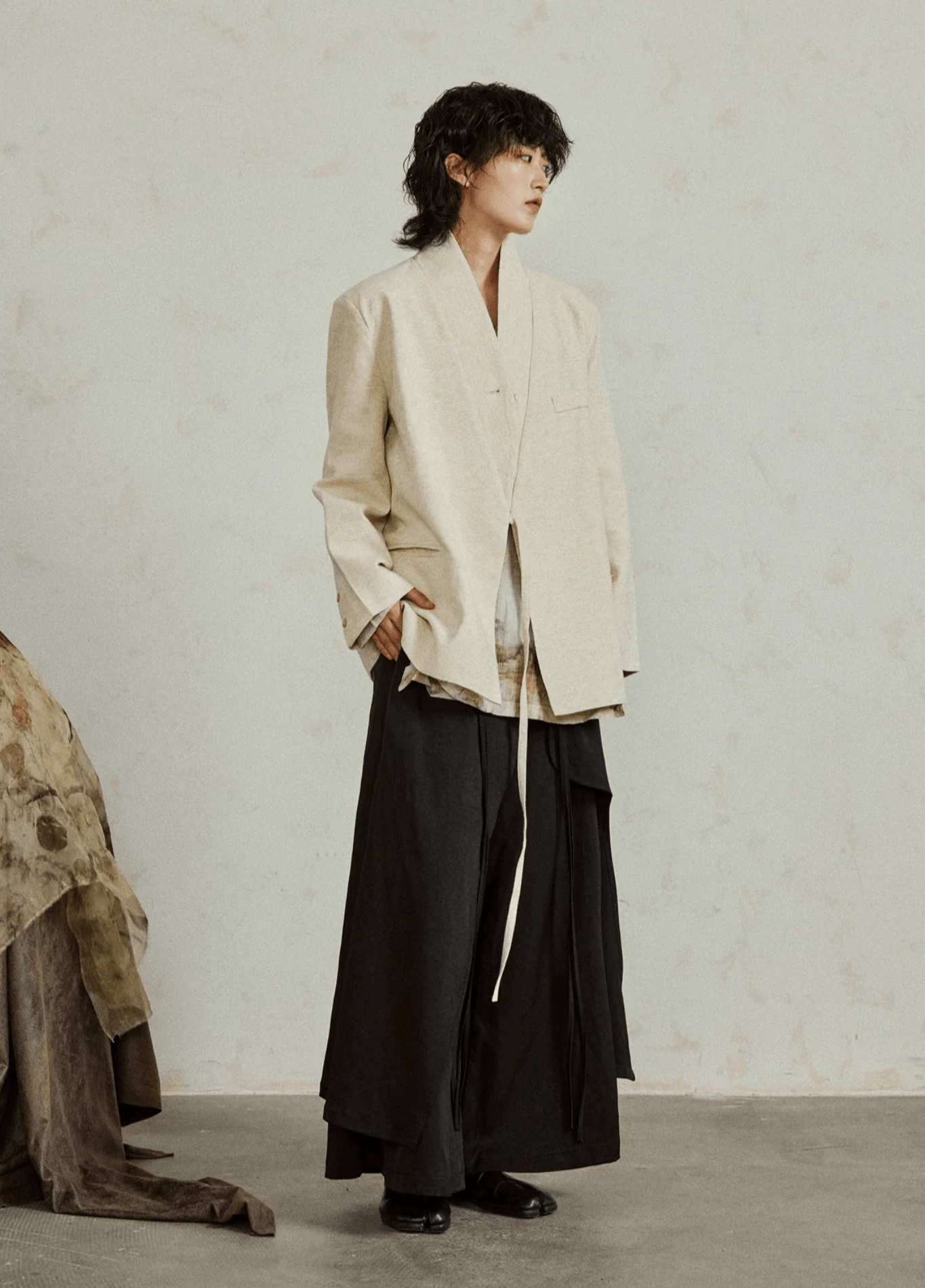 Veste kimono écru col châle, homme et femme – Kasane