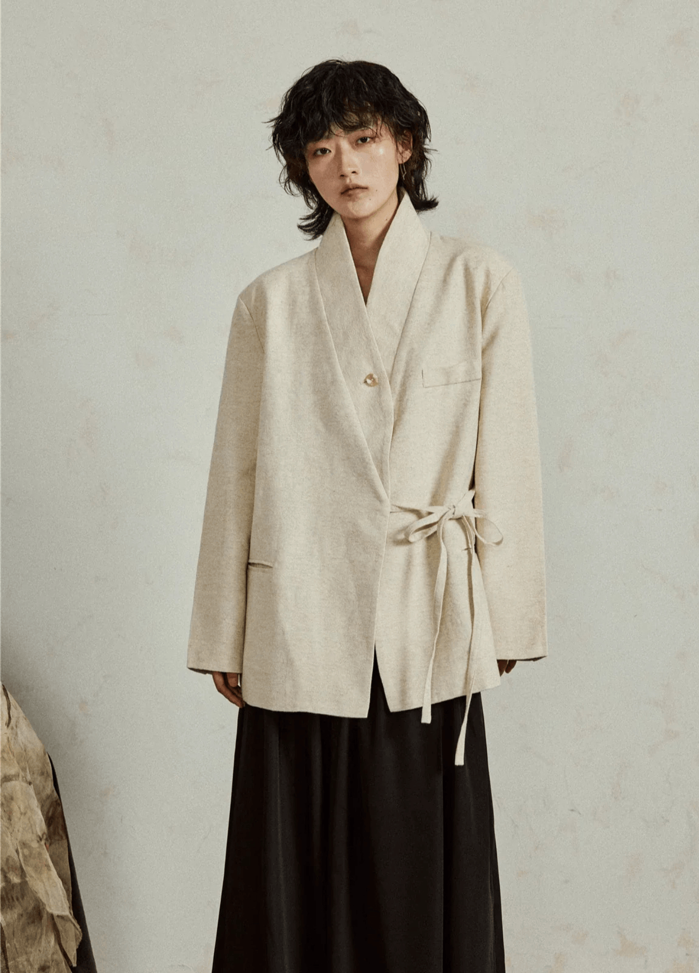 Veste kimono écru col châle, homme et femme – Kasane