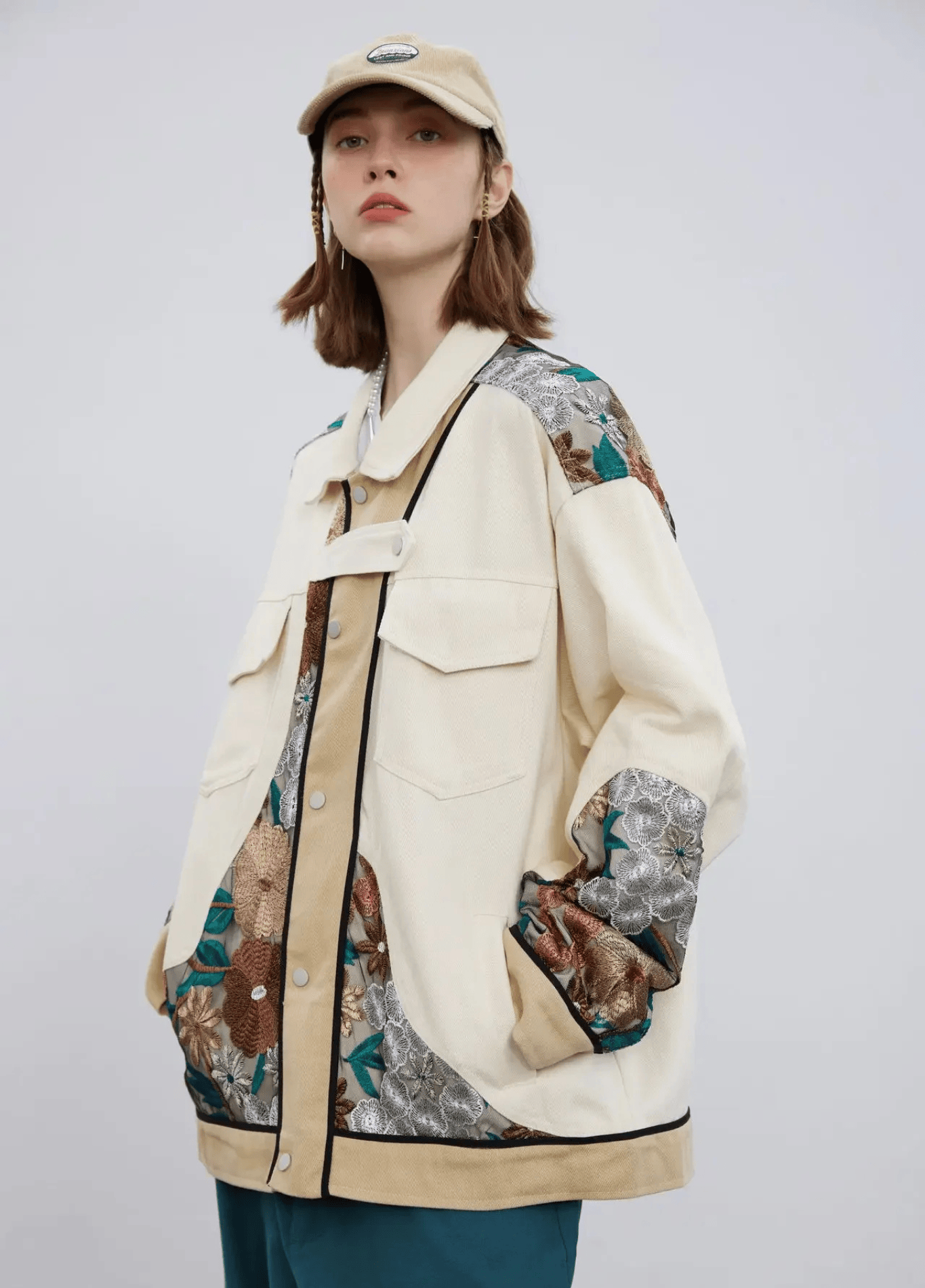 Veste kimono femme motif chrysanthème beige – Kiku Street