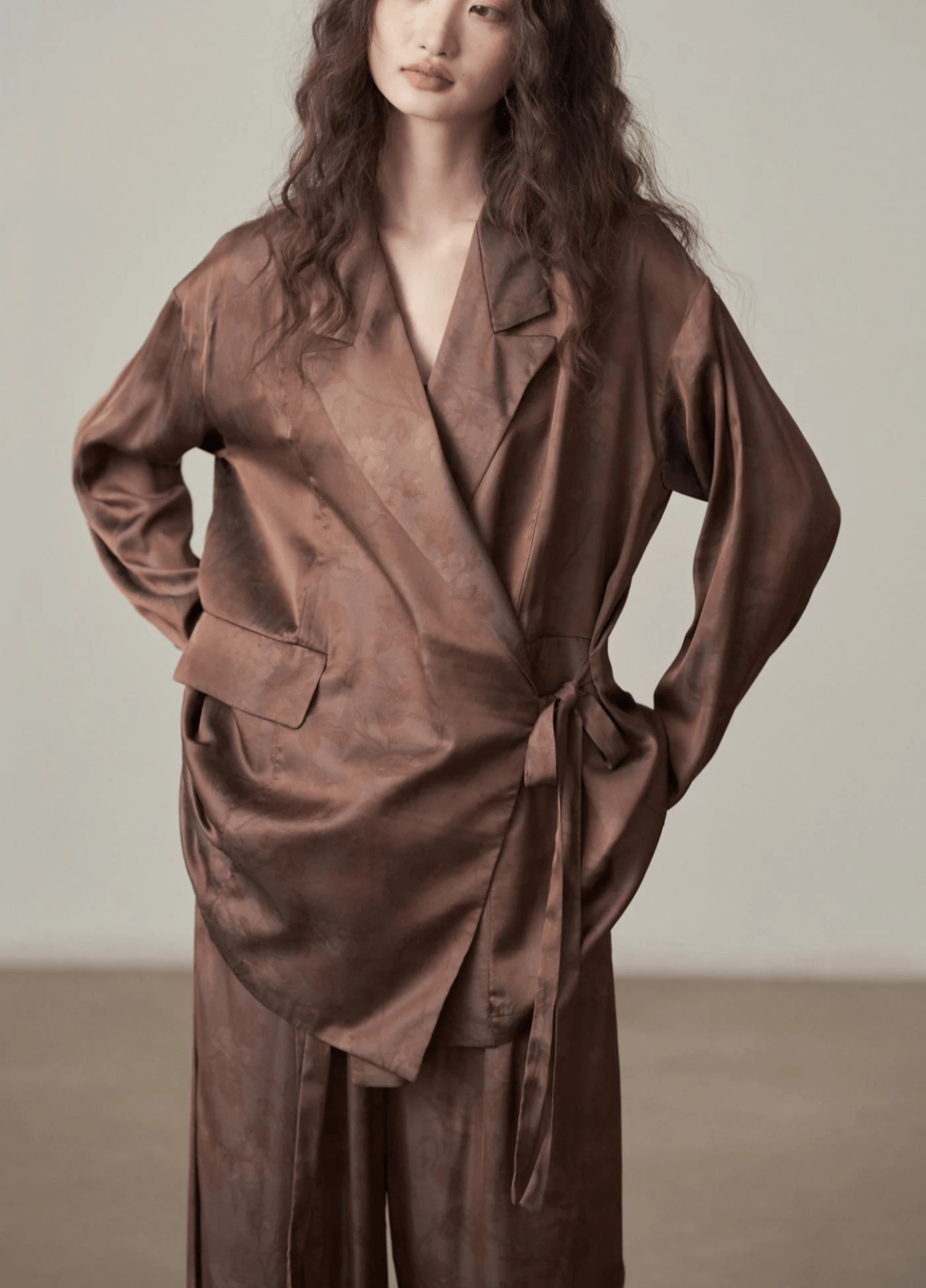 Pantalon kimono femme taille haute satiné marron – Kogecha