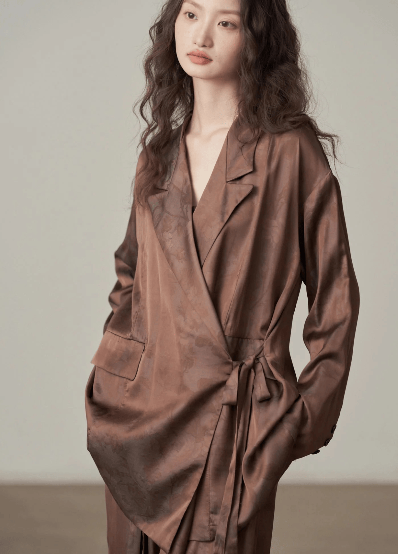 Pantalon kimono femme taille haute satiné marron – Kogecha