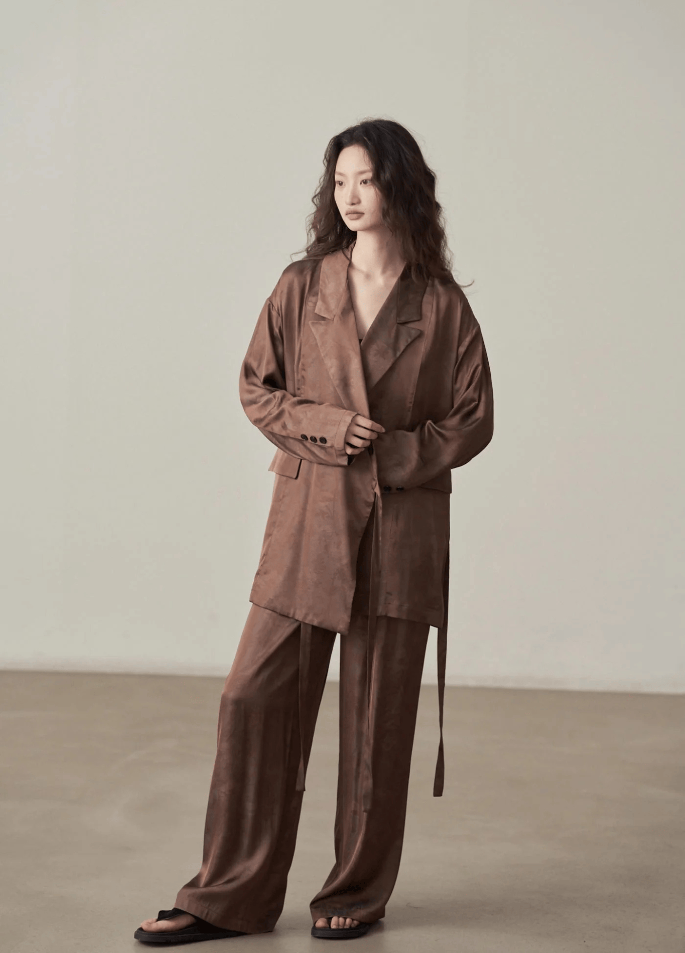 Pantalon kimono femme taille haute satiné marron – Kogecha