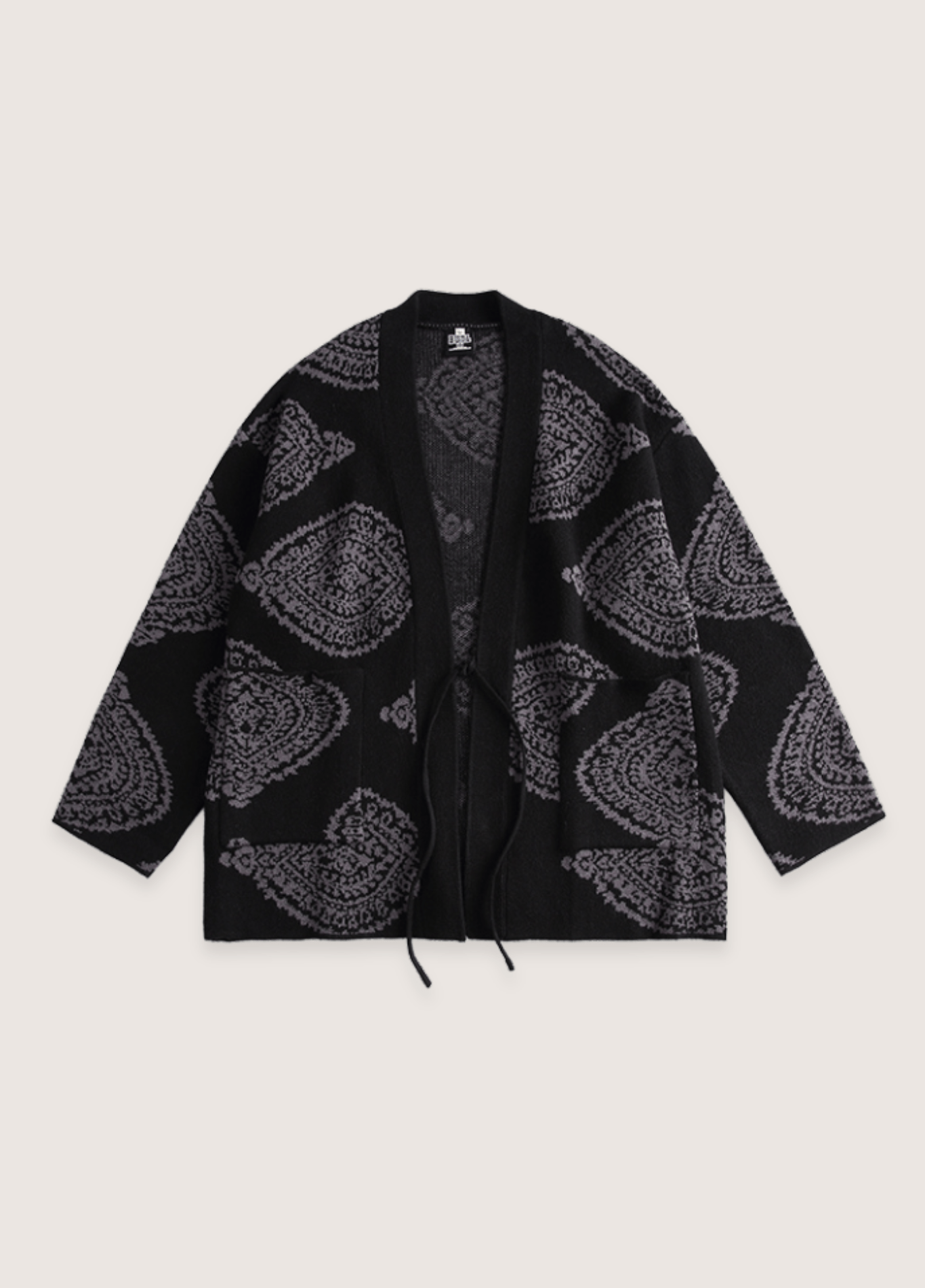 Veste kimono mixte coton paisley noir – Motifs Paisley
