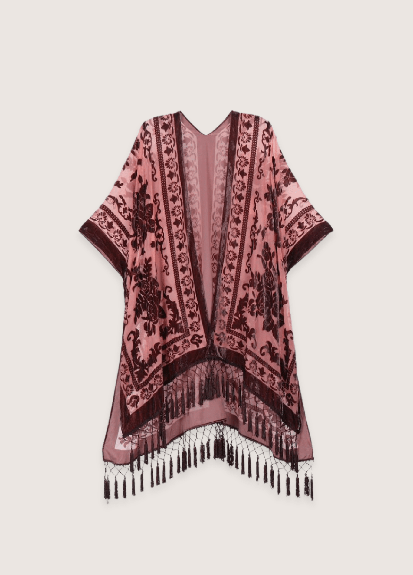 Veste kimono femme viscose motif cerisier rose pâle – Kuro