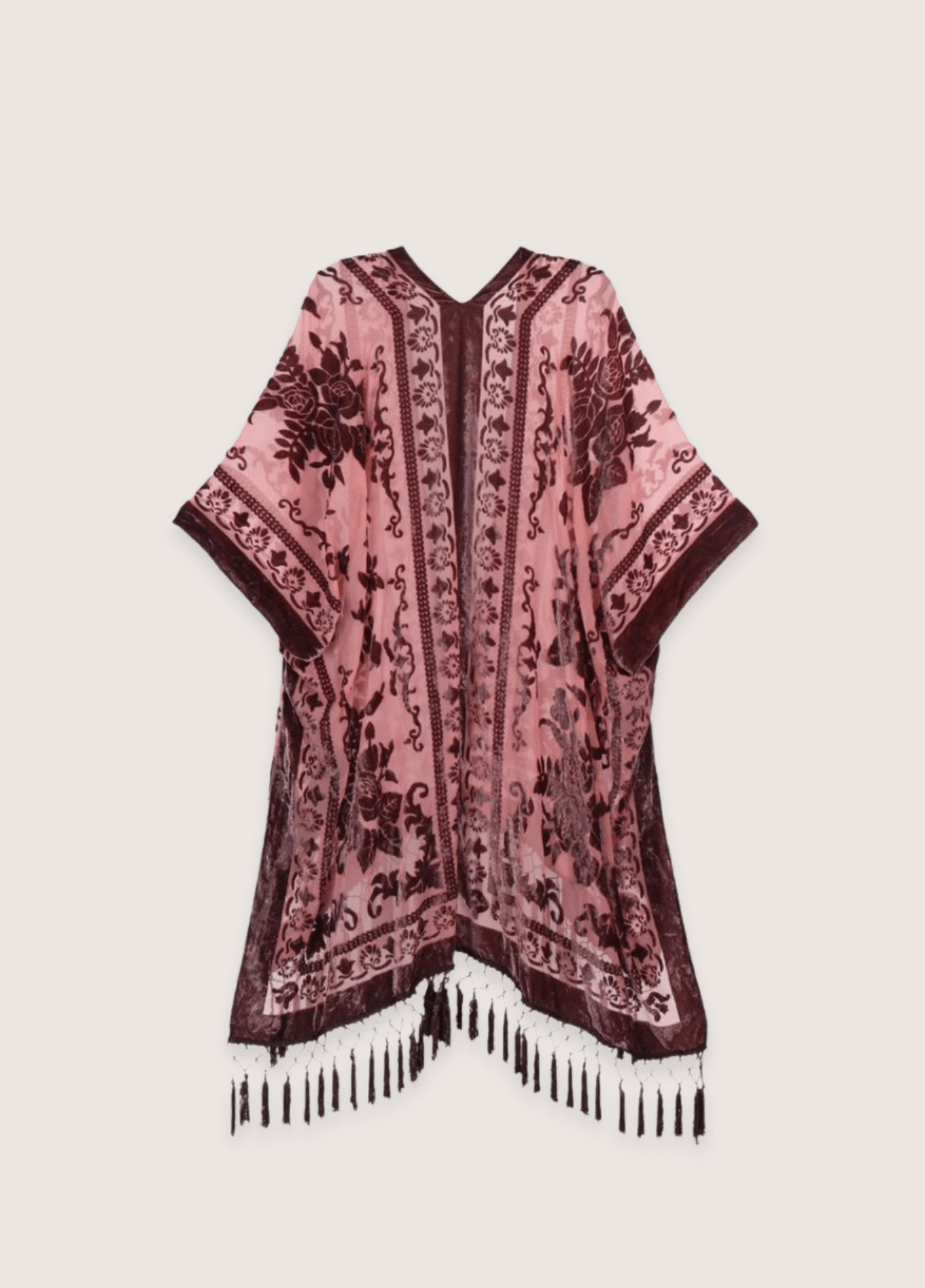 Veste kimono femme viscose motif cerisier rose pâle – Kuro