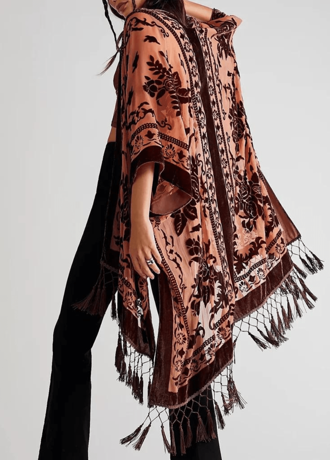 Veste kimono femme viscose motif cerisier rose pâle – Kuro