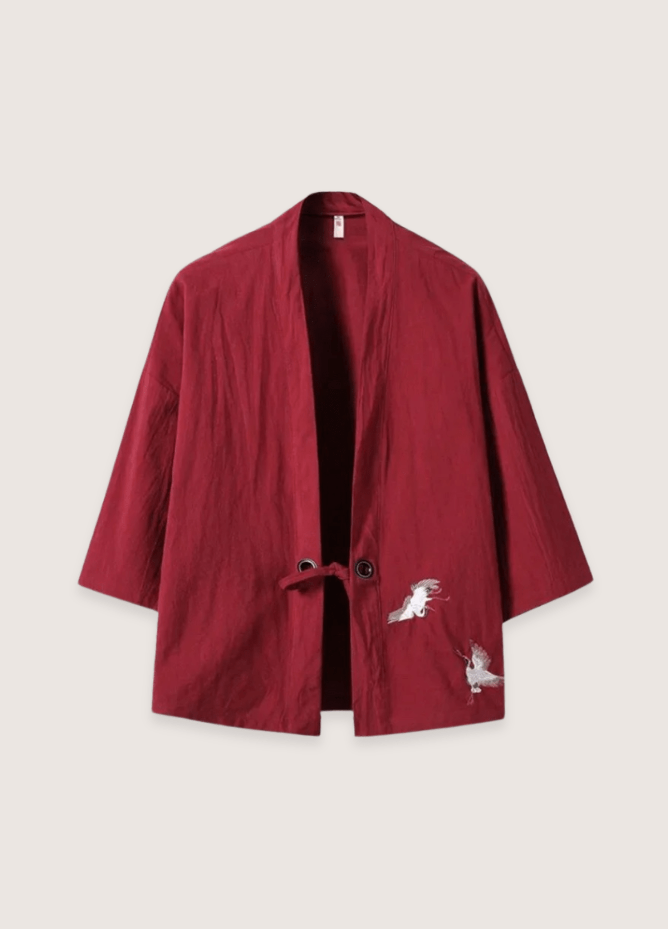 Veste kimono mixte lin motif grue rouge