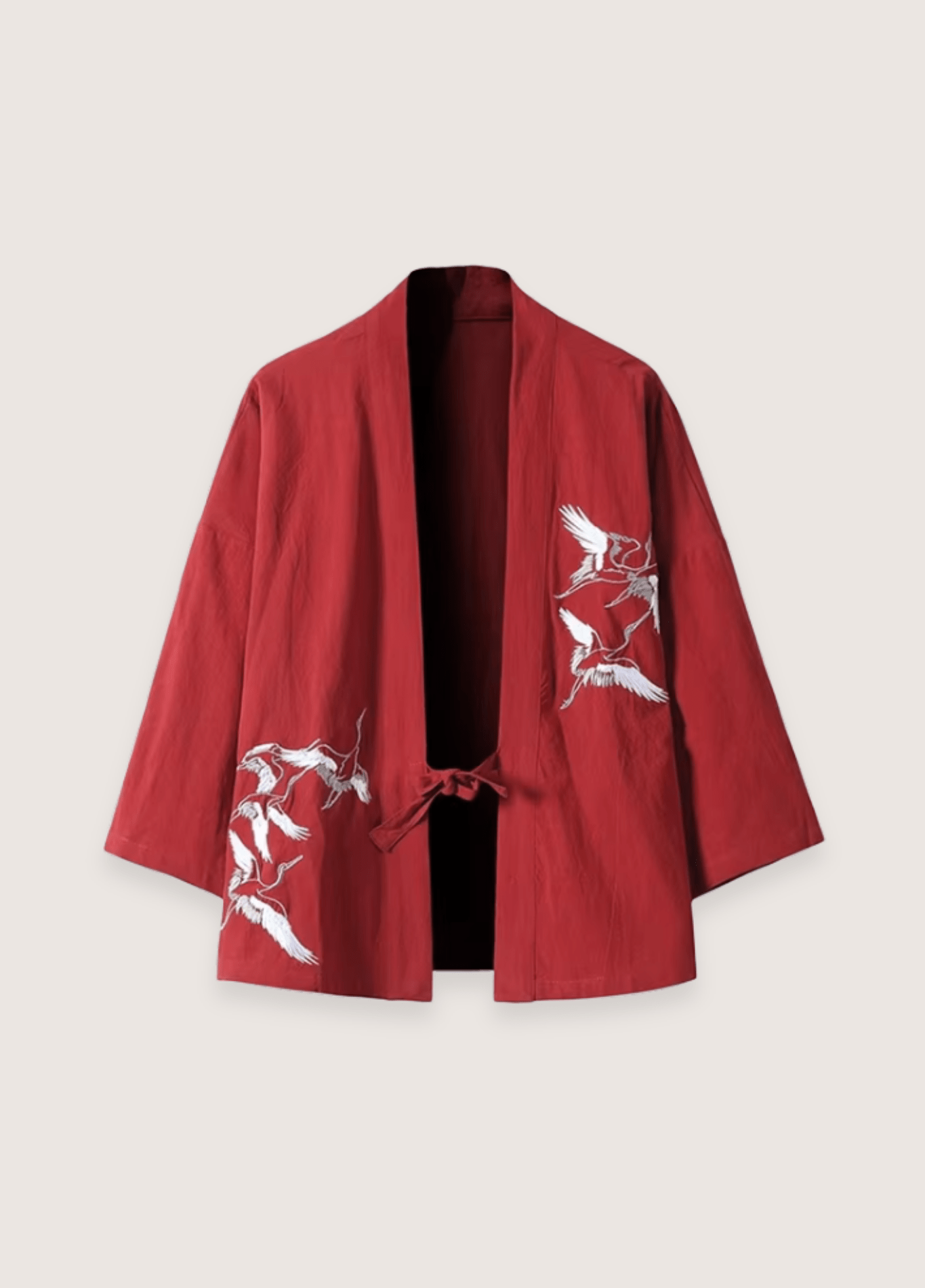 Veste kimono mixte coton motif grue rouge – Kaze
