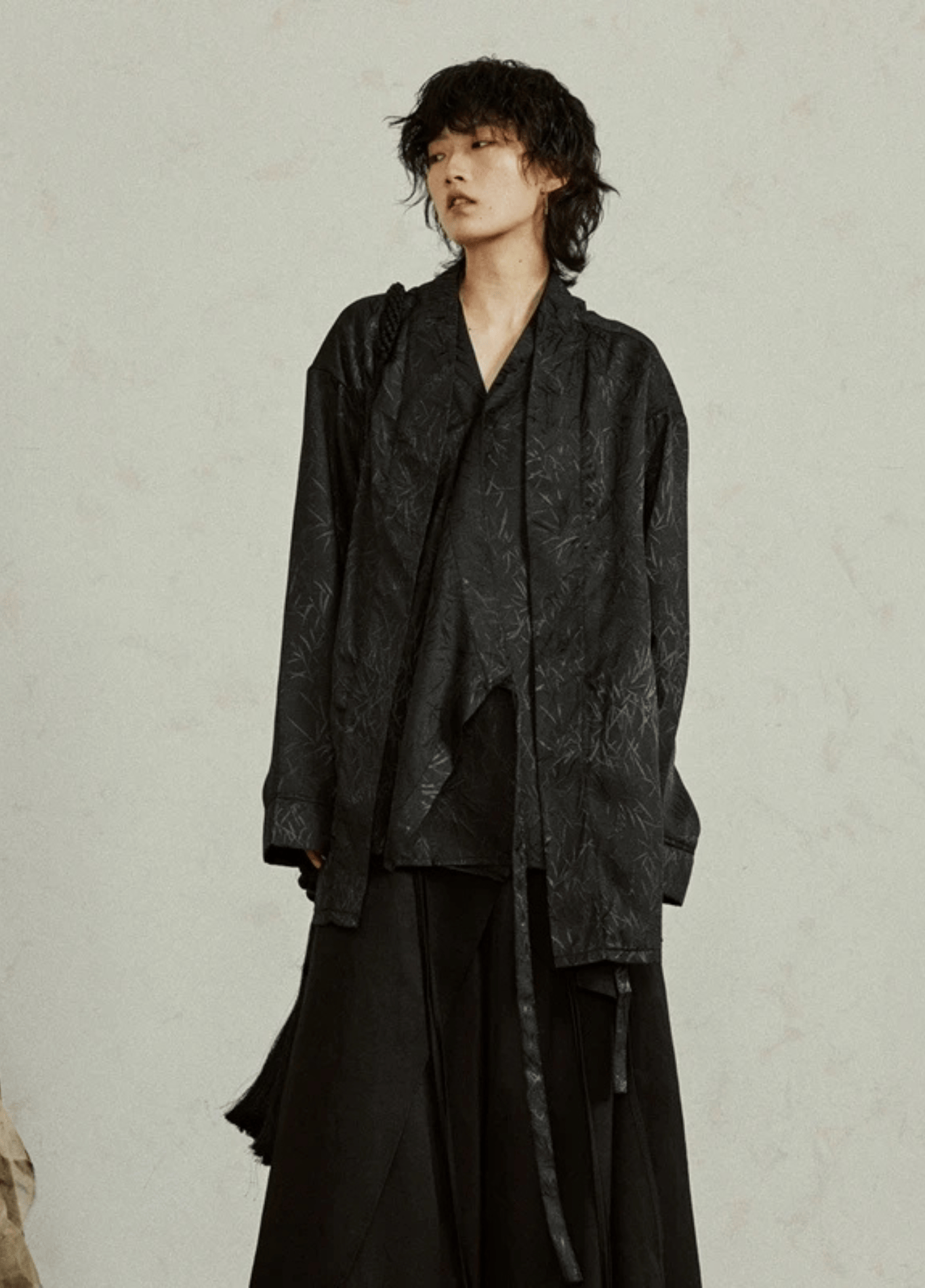 Veste kimono noire jacquard bambou, homme et femme – Take