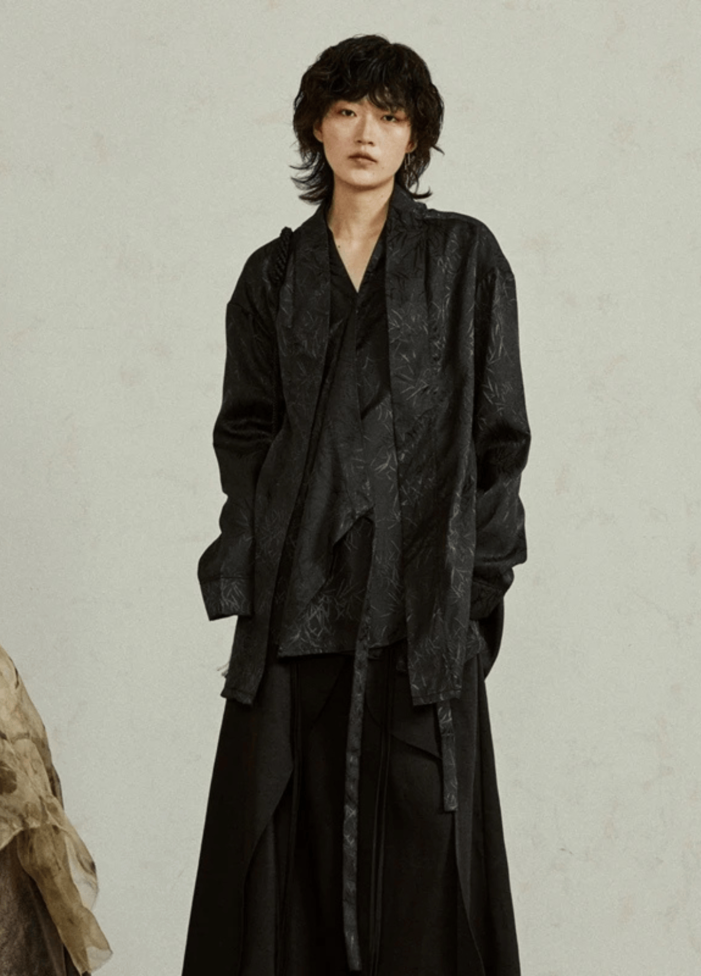 Veste kimono noire jacquard bambou, homme et femme – Take