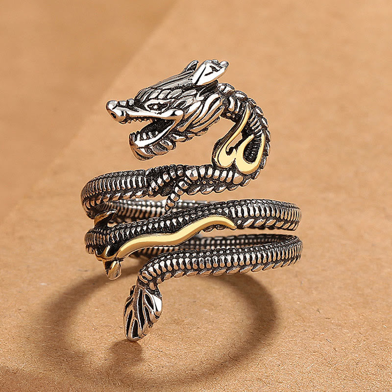 ATELIER-TIBET – Bague Force Dragon Vintage en Cuivre – Anneau Ajustable Symbolique Unisexe