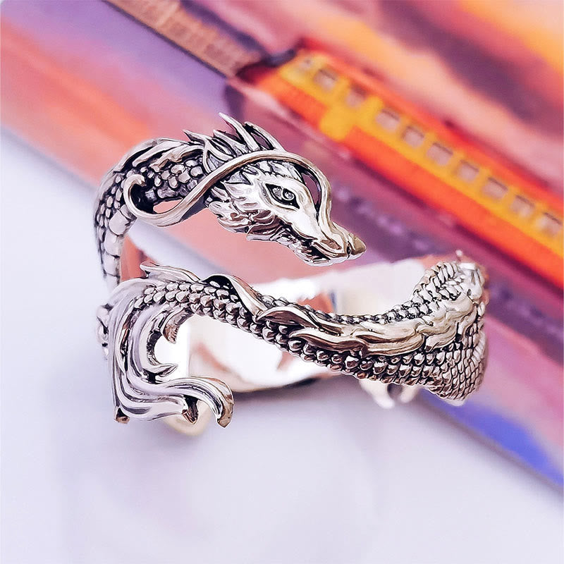 ATELIER-TIBET – Bague Dragon Vintage de Protection – Anneau Symbolique Unisexe