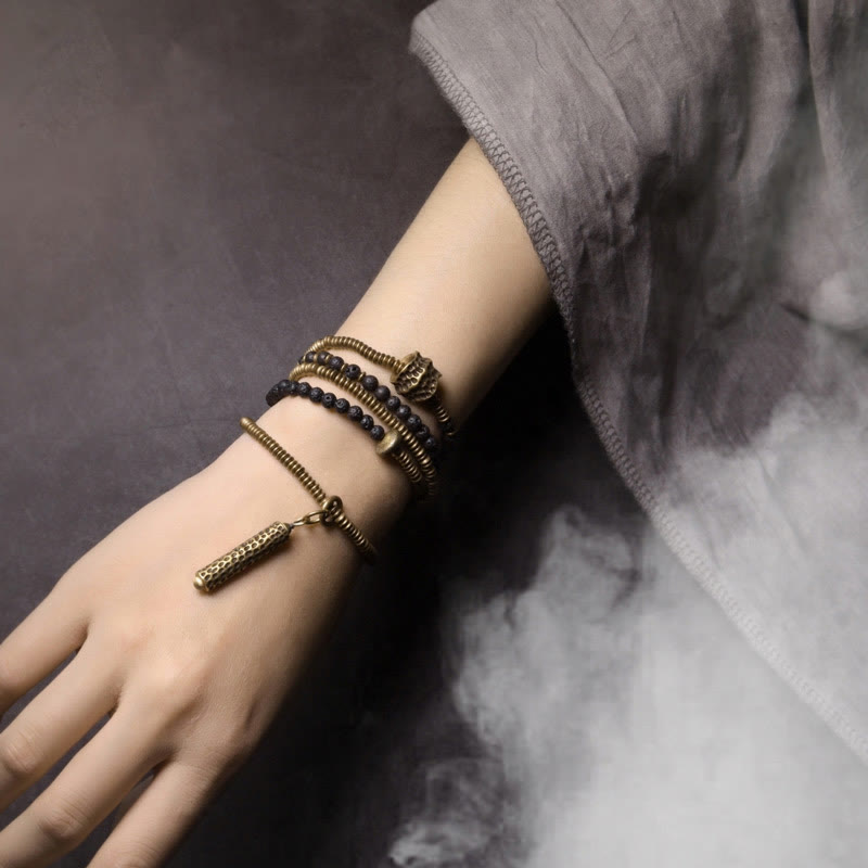 ATELIER-TIBET – Bracelet Spirituel Vintage en Pierre de Lave & Cuivre