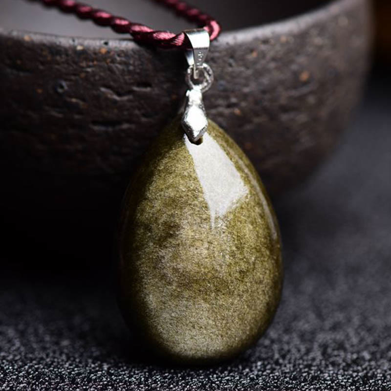 ATELIER-TIBET – Collier Goutte d’Eau en Obsidienne Naturelle