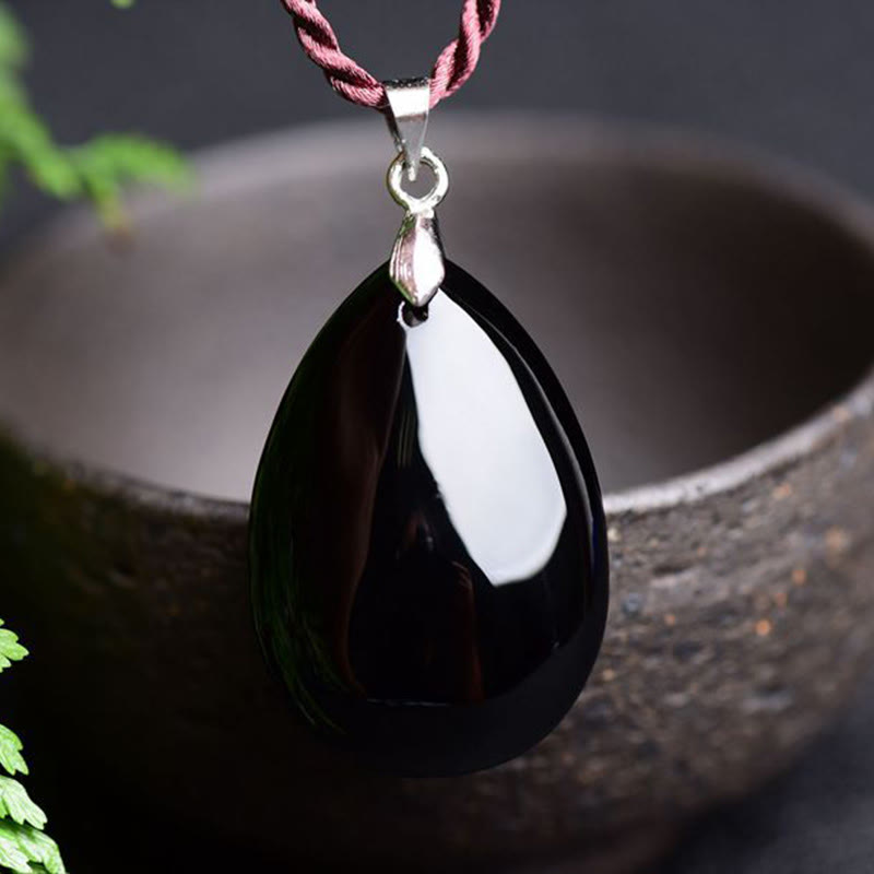 ATELIER-TIBET – Collier Goutte d’Eau en Obsidienne Naturelle
