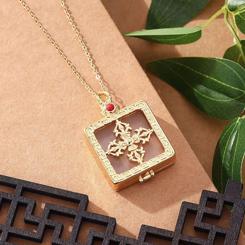 ATELIER-TIBET – Collier Double Dorje en Jade Blanc Naturel