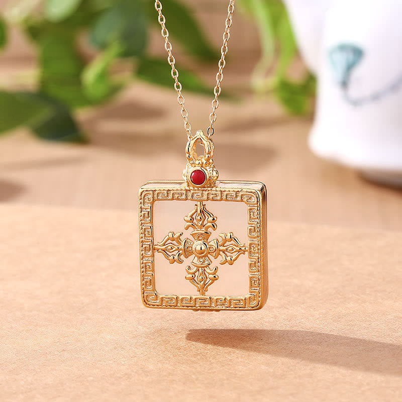 ATELIER-TIBET – Collier Double Dorje en Jade Blanc Naturel