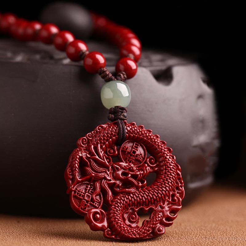 ATELIER-TIBET – Collier Dragon en Jade Hetian, Cinabre et Cuivre | Année du Dragon