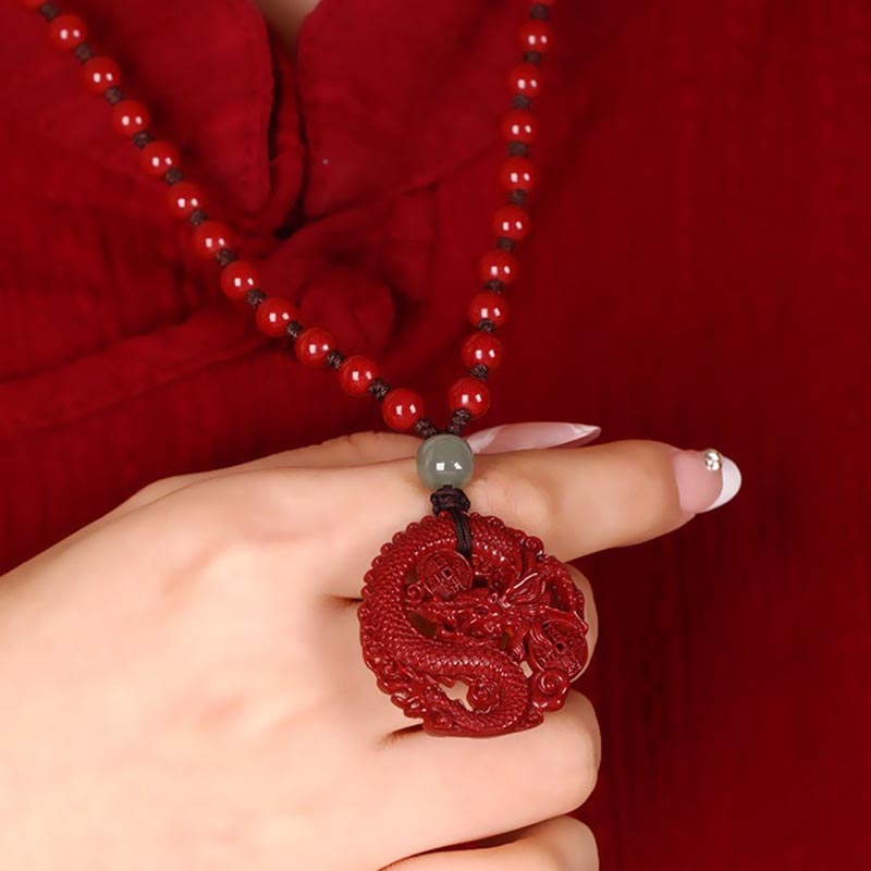ATELIER-TIBET – Collier Dragon en Jade Hetian, Cinabre et Cuivre | Année du Dragon