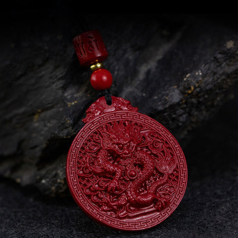 ATELIER-TIBET – Collier Dragon de l’Année du Dragon en Cinabre Naturel